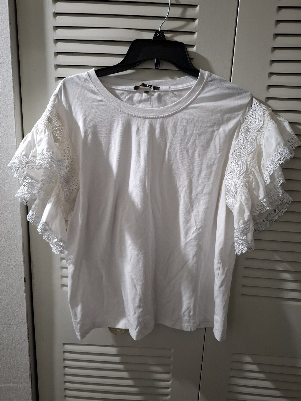 Kobi Halperin Blouse Women's Large L White Pleated Eyelet Sleeves Cotton